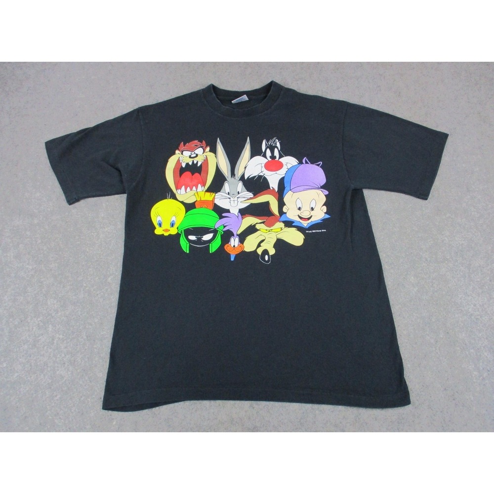 VINTAGE Looney Tunes Shirt Mens Large Black Belton Graphic Tee Cartoon USA 90s